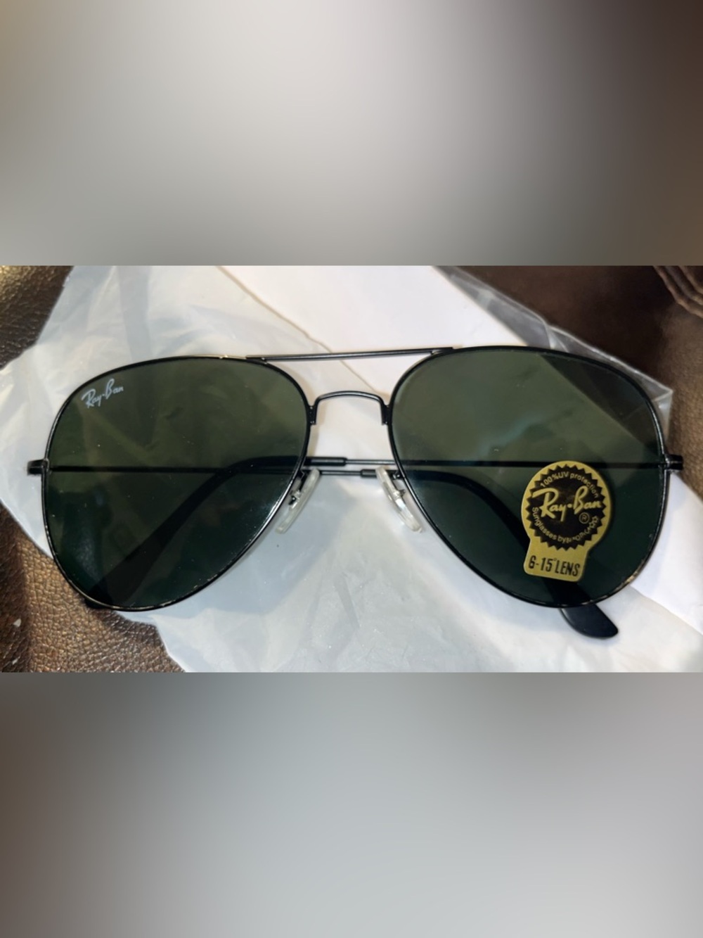 Ray-Ban Aviator Sunglasses with Dark Green Lenses and Black Frame